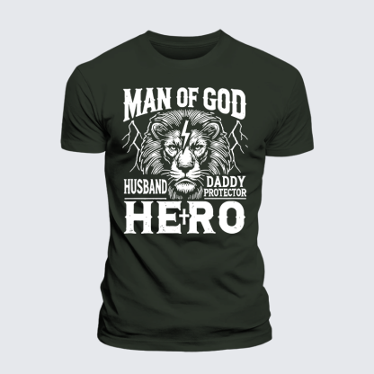 Man Of God Husband Daddy Hero Jesus God Christian Premium Mercerized Cotton Tee