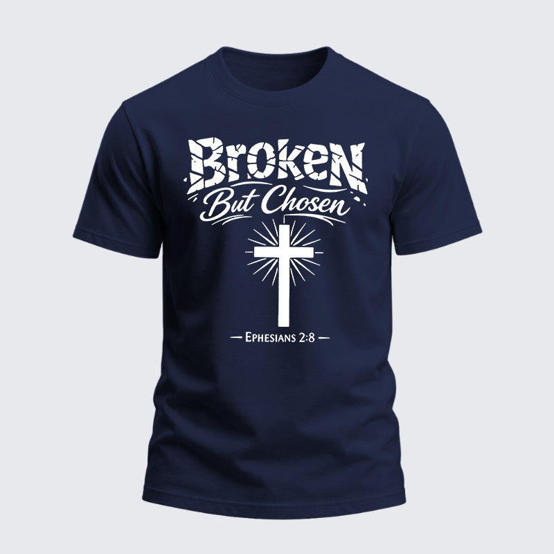 Heavyweight Cotton Tee - Christian Cross Broken But Chosen 