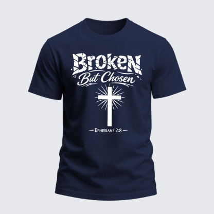 Heavyweight Cotton Tee - Christian Cross Broken But Chosen 