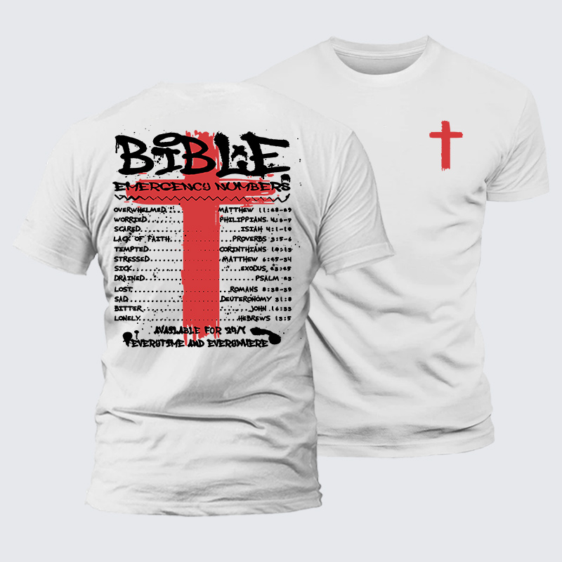 Bible Emergency Numbers Jesus God Christian Premium Mercerized Cotton Tee