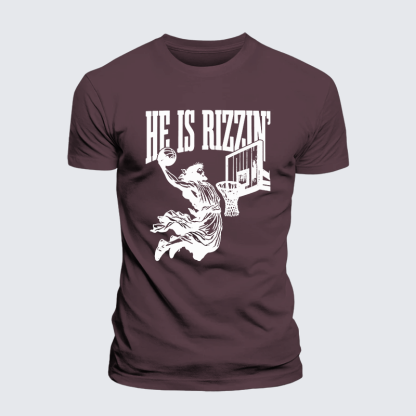 He Is Rizzin Jesus God Christian Premium Mercerized Cotton Tee