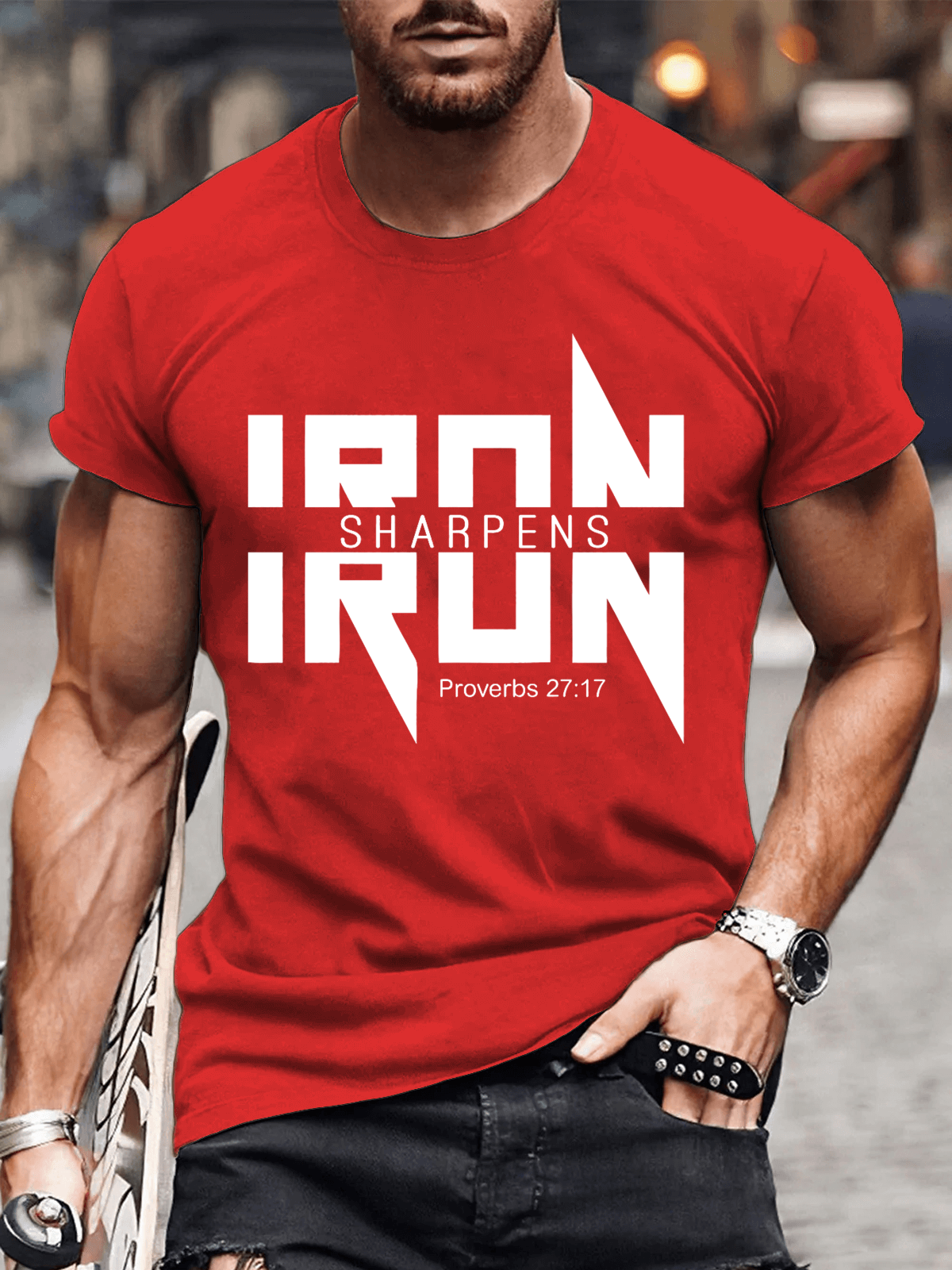 IRON SHARPENS IRON Proverbs 27:17 Christian Cotton T-shirt