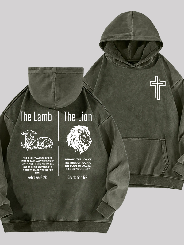 The Lamb & The Lion Jesus God Christian Washed Hoodie