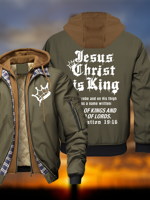 Jesus Christ Is King Warm Hooded Bomber Jacket