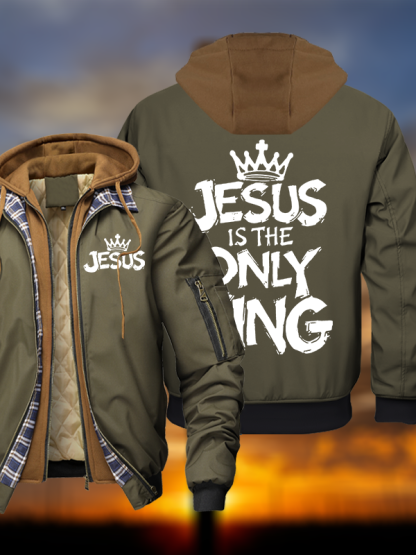 Jesus Is The Only King Warm Hooded Bomber Jacket