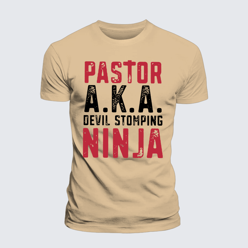 Pastor Aka Devil Stomping Ninja Jesus God Christian Premium Mercerized Cotton Tee