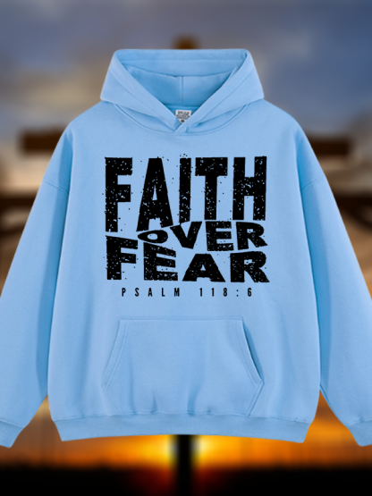 Faith Over Fear Jesus God Christian Plush Fleece-Lined Hoodie
