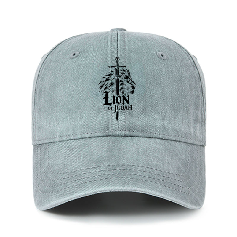 Heritage Washed Cap - Lion of Judah - Washed Gray (front)