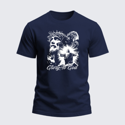 Heavyweight Cotton Tee - Glory to God Jesus Crown of Thorns