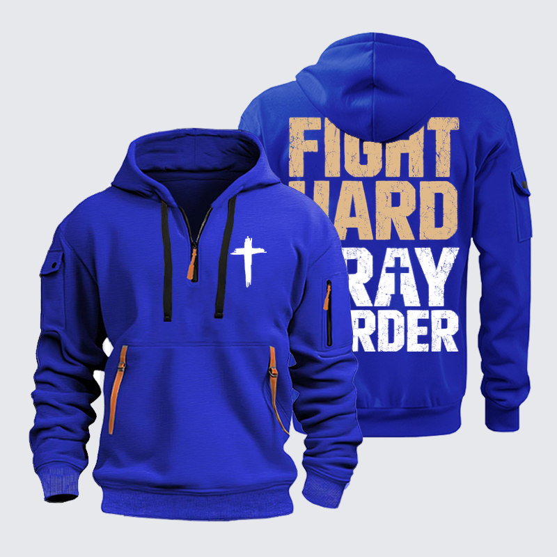 Zipper Hoodies - Fight Hard Pray Harder - Royal Blue (front and back)