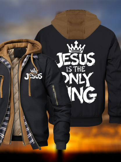 Jesus Is The Only King Warm Hooded Bomber Jacket