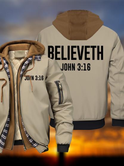 Believeth Warm Hooded Bomber Jacket