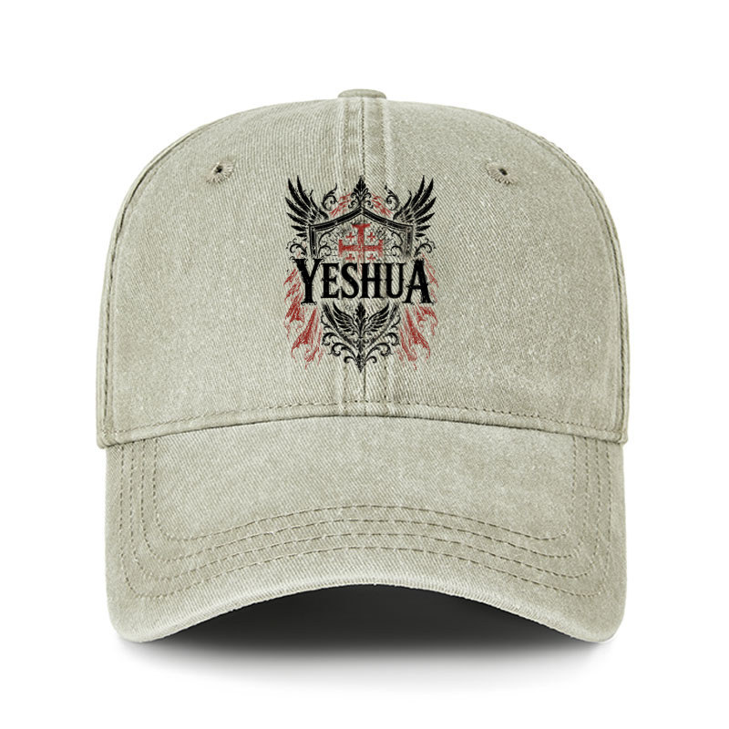 Heritage Washed Cap - Yeshua – King of Kings - Khaki (front)