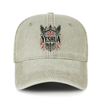 Heritage Washed Cap - Yeshua – King of Kings - Khaki (front)