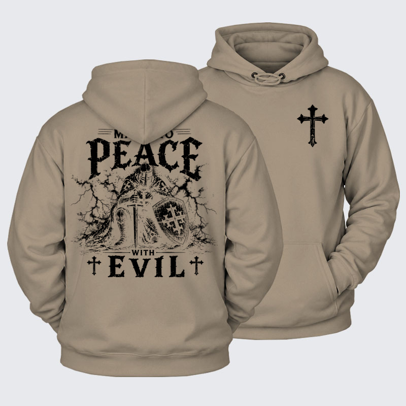 Plush Fleece-Lined Hoodie - Make No Peace With Evil - Gray Coffee (front and back)