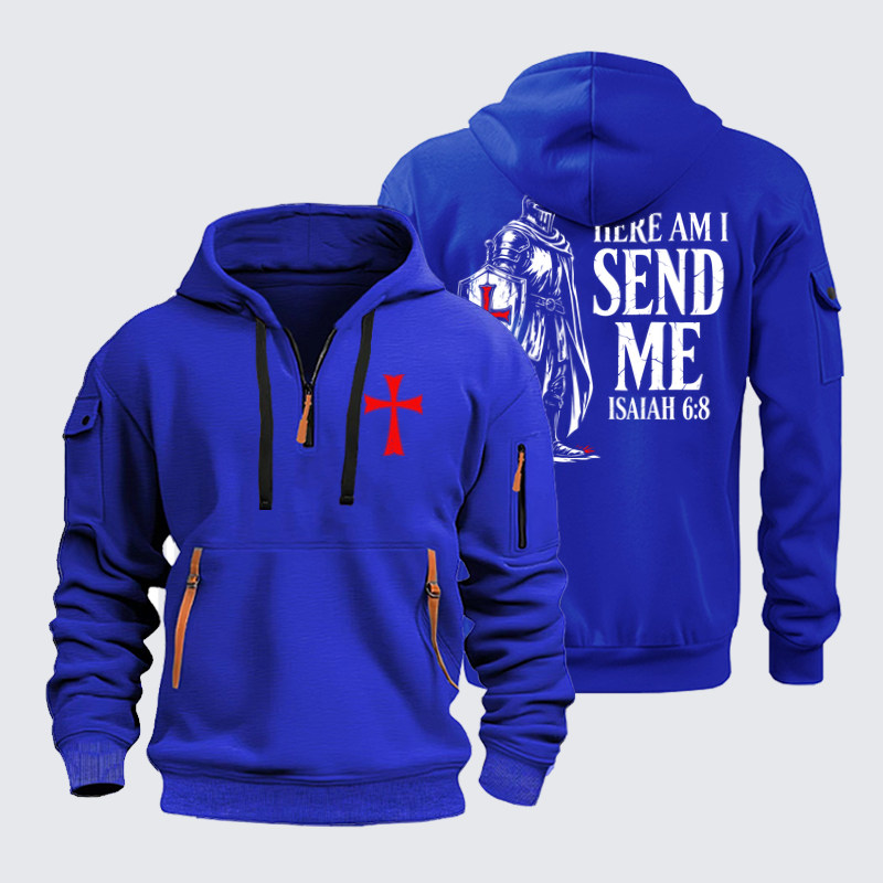 Zipper Hoodies - Templar Knight Faith Warrior - Royal Blue (front and back)