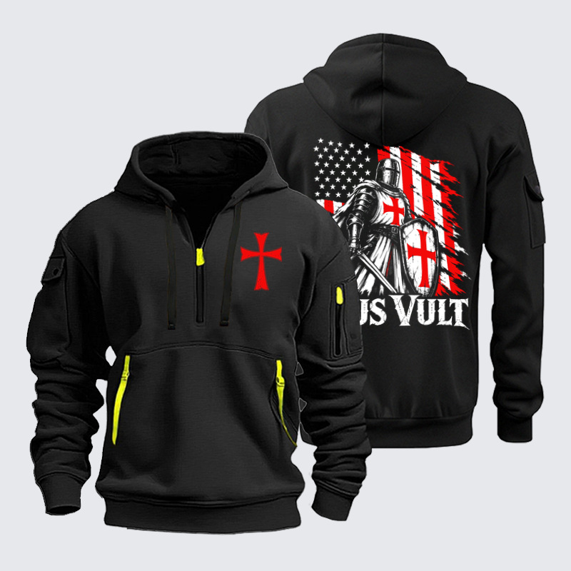 Zipper Hoodies Ave Christus Rex –Deus Vult – American Crusader Christian Knight