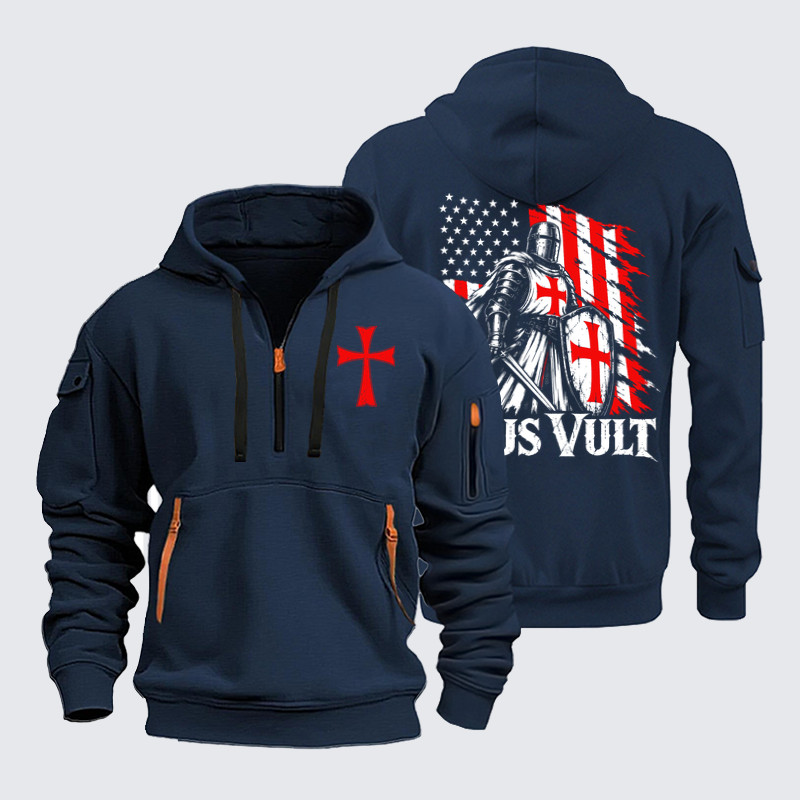 Zipper Hoodies Ave Christus Rex –Deus Vult – American Crusader Christian Knight