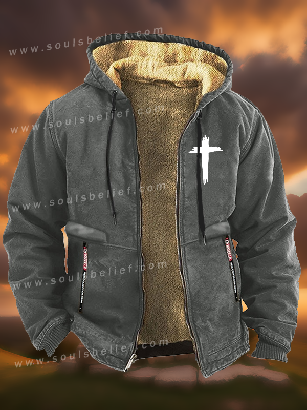 Cross Printed Zipper Hooded Jacket