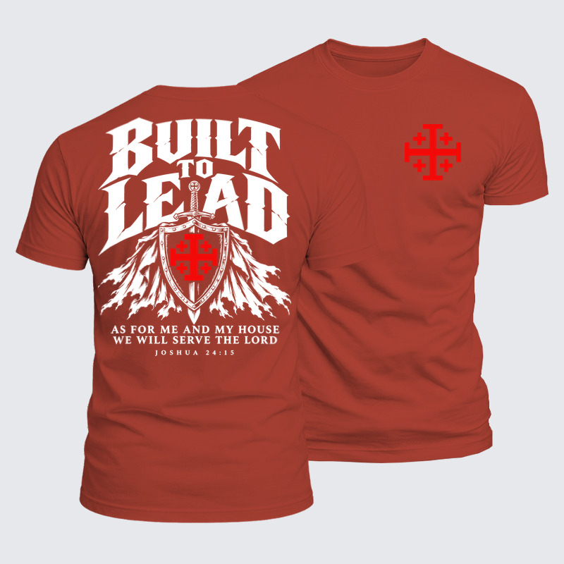 Luxe Mercerized Cotton Tee - Built To Lead – As for Me and My House – Joshua 24:15 - Brick Red (front and back)