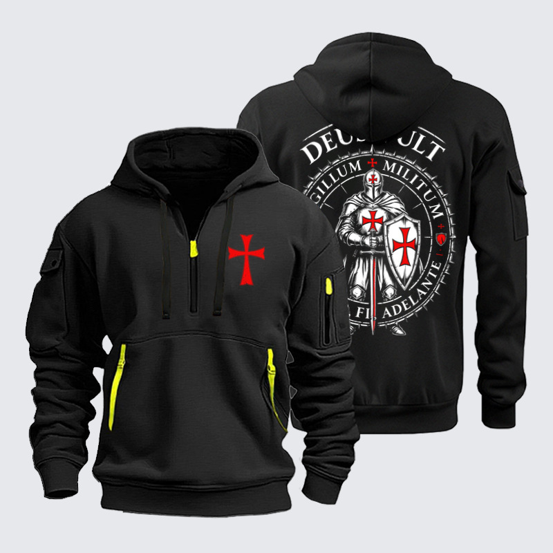 Zipper Hoodies - Deus Vult Templar Knight Seal - Black