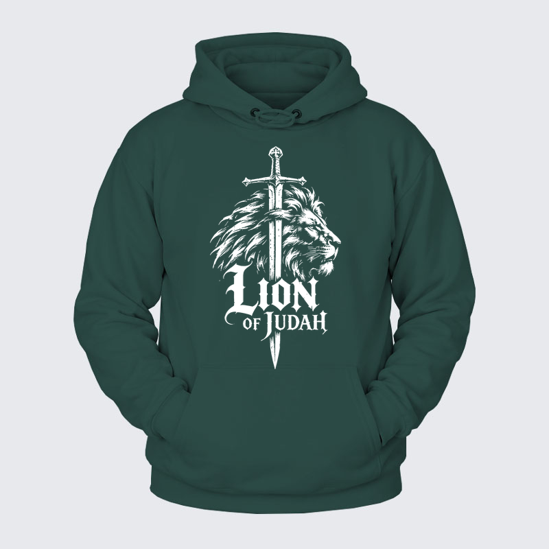 Plush Fleece-Lined Hoodie - Lion of Judah - Eden Green (front)