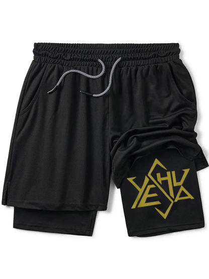Jesus Gold Super Star Tetrahedron of David Christian Performance Shorts