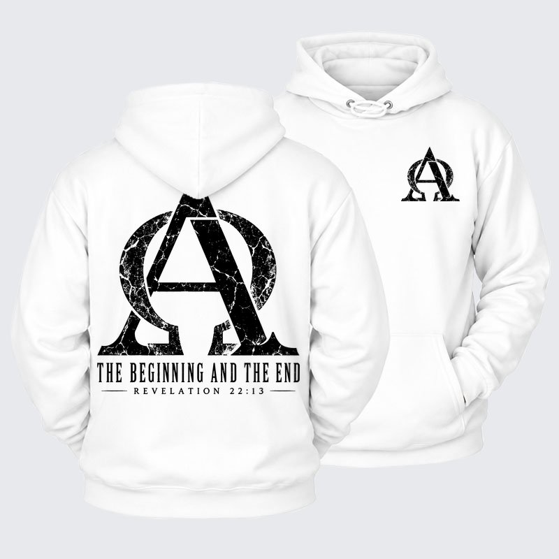 Plush Fleece-Lined Hoodie - Alpha & Omega – The Beginning and the End - White (front and back)