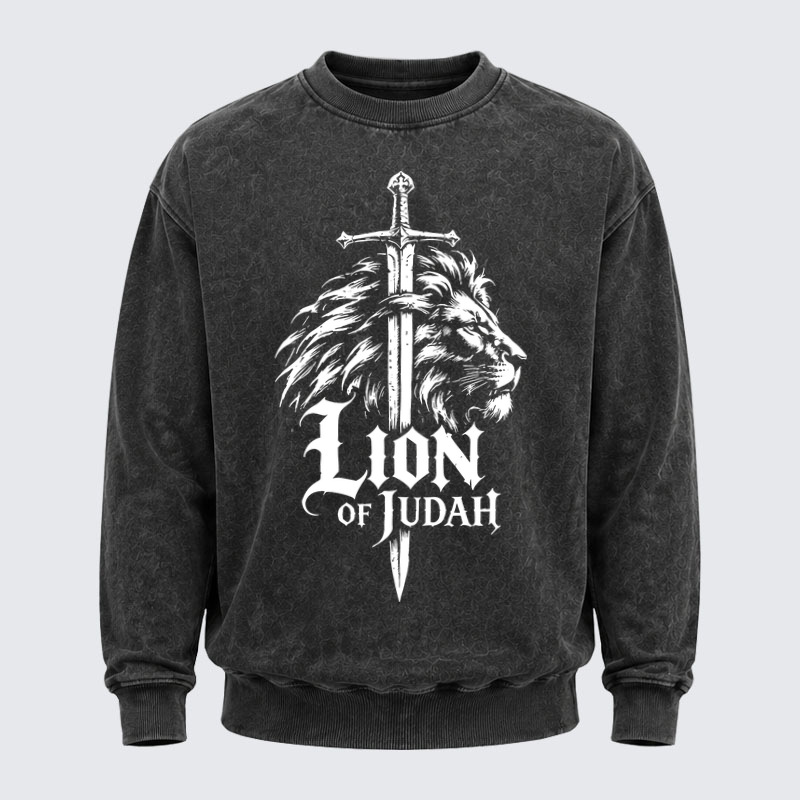 Washed Sweatshirt - Lion of Judah - Black (front)