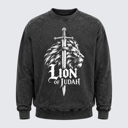 Washed Sweatshirt - Lion of Judah - Black (front)