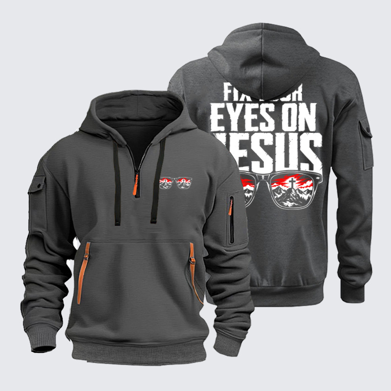 Zipper Hoodies - Fix Your Eyes on Jesus - Dark Gray (front and back)