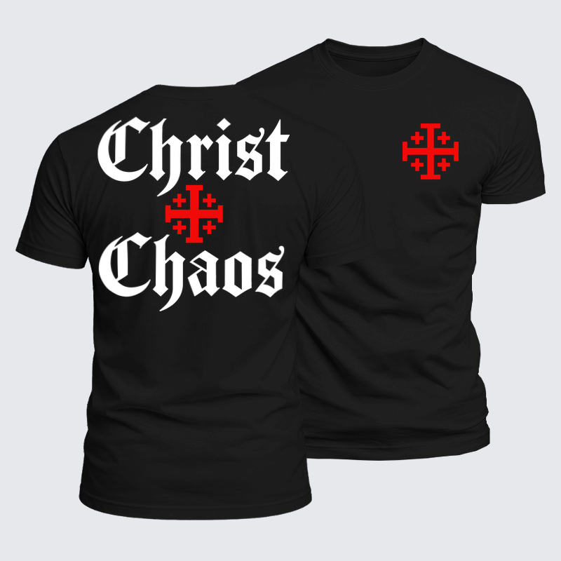 Luxe Mercerized Cotton Tee - Christ Or Chaos Jerusalem Cross - Black (front and back)