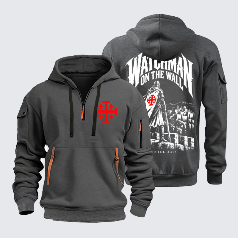 Zipper Hoodies - Watchman on the Wall – Ezekiel 33:7 - Dark Gray (front and back)