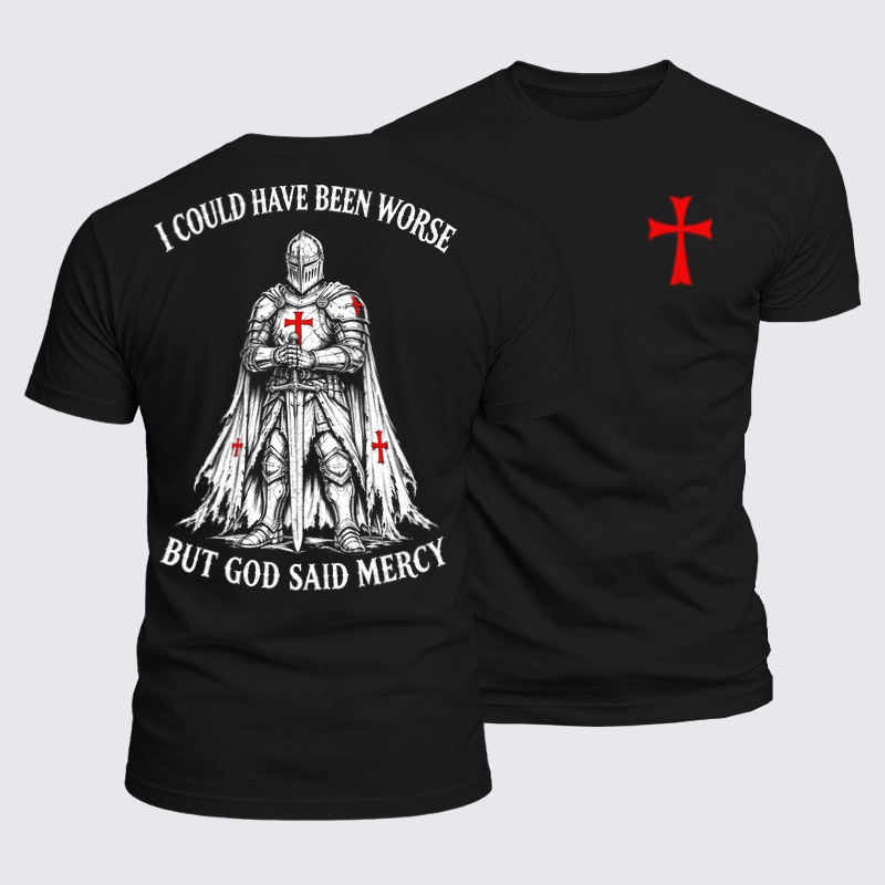 Luxe Mercerized Cotton Tee - Templar Christian Shirt - Black (front and back)