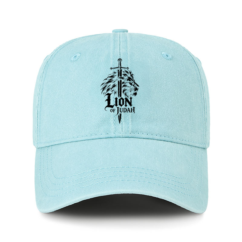Heritage Washed Cap - Lion of Judah - Lake Blue (front)