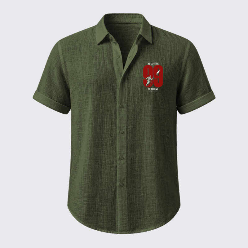 Short Sleeve Casual Shirt - He Left The 99 To Find Me - Green (front)