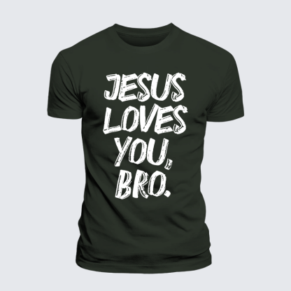 Jesus Loves Bro Jesus God Christian Premium Mercerized Cotton Tee