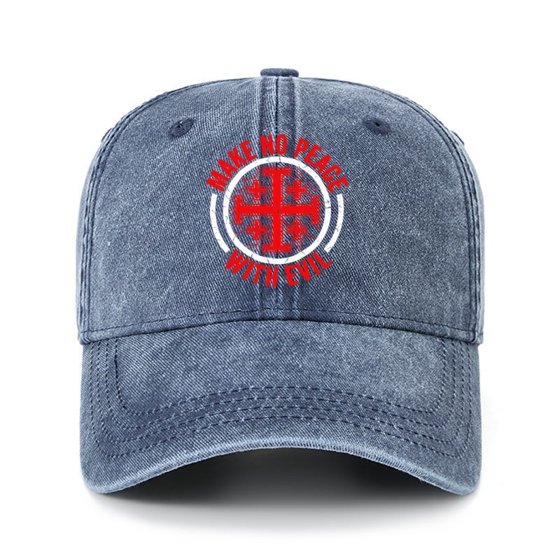 Heritage Washed Cap - Make No Peace with Evil Knight Templar Jerusalem Cross - Navy (front)