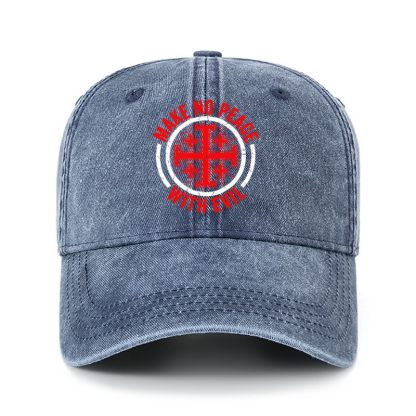 Heritage Washed Cap - Make No Peace with Evil Knight Templar Jerusalem Cross - Navy (front)