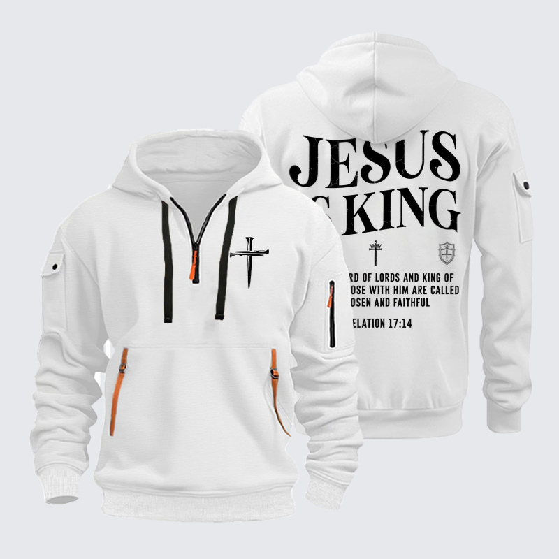 Zipper Hoodies - Jesus Is King Bible Verse - White (front and back)