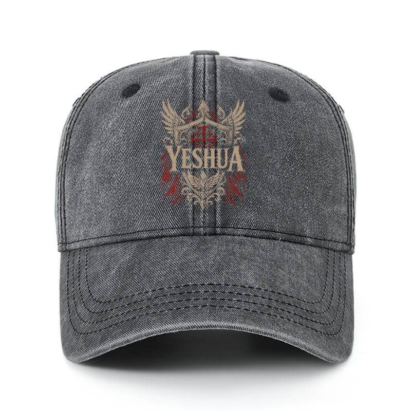 Heritage Washed Cap - Yeshua – King of Kings - Black (front)