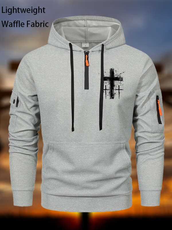 Cross Waffle Fabric Zipper Hoodies