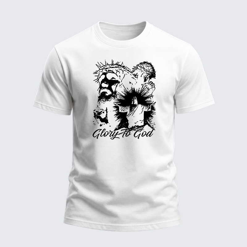 Heavyweight Cotton Tee - Glory to God Jesus Crown of Thorns