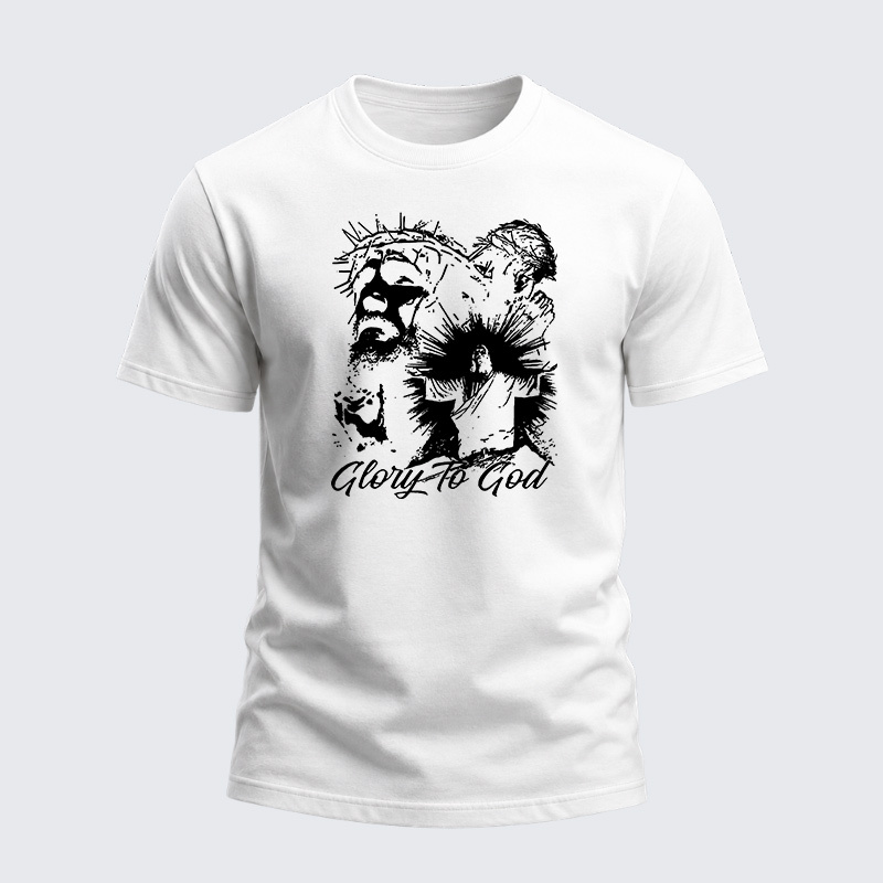 Heavyweight Cotton Tee - Glory to God Jesus Crown of Thorns