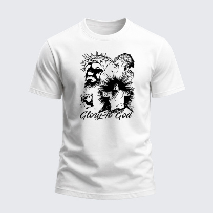 Heavyweight Cotton Tee - Glory to God Jesus Crown of Thorns