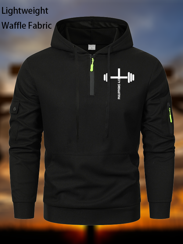 Christian Fitness Philippians 4:13 Waffle Fabric Zipper Hoodies