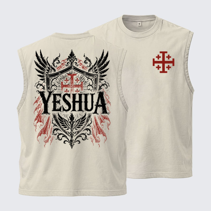 Washed Tank Top - Yeshua – King of Kings - Beige (front and back)