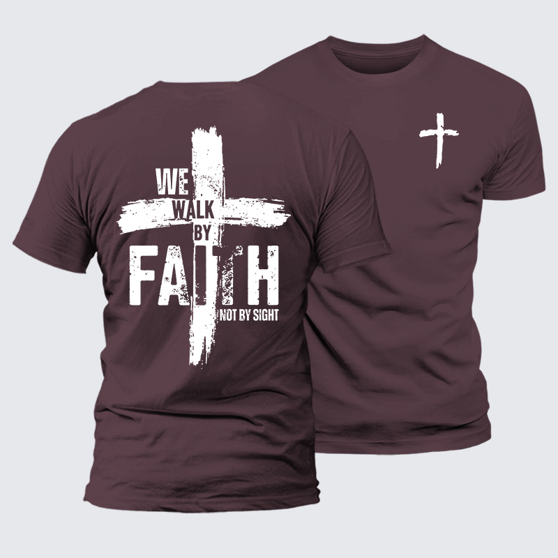 We Walk By Faith Not By Sight Jesus God Christian Premium Mercerized Cotton Tee
