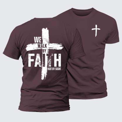 We Walk By Faith Not By Sight Jesus God Christian Premium Mercerized Cotton Tee
