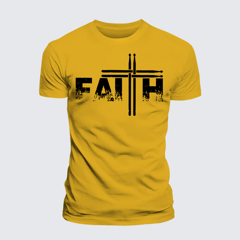 Faith Drum Stick Cross Jesus God Christian Premium Mercerized Cotton Tee